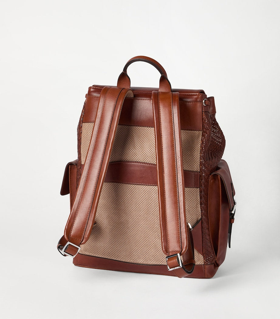 Brunello Cucinelli leather woven backpack with gold hardware - British product