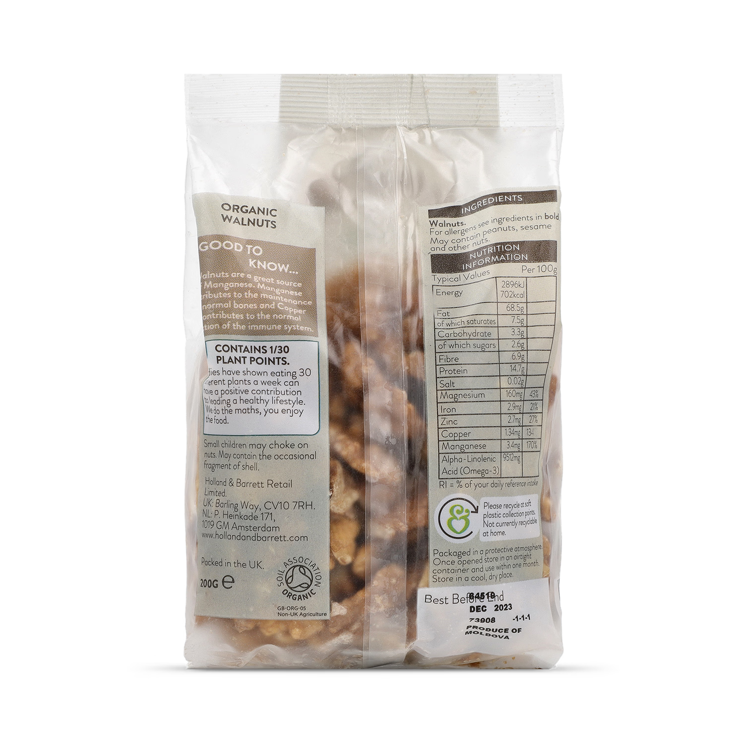 Holland & Barrett organic walnuts 200g, UK version