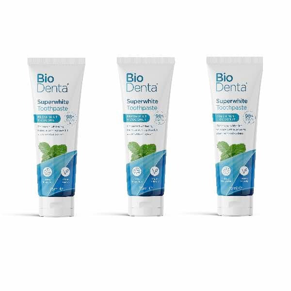 BioDenta Natural Whitening Toothpaste SUPERWHITE Vegan-3pk