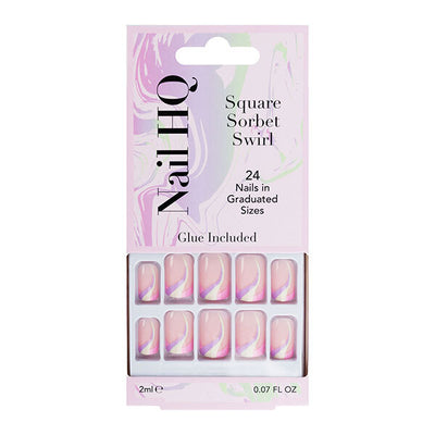Superdrug Nail HQ Square Sorbet Swirl Artificial Nails 24 Piece Set- Buy online at McGrocer