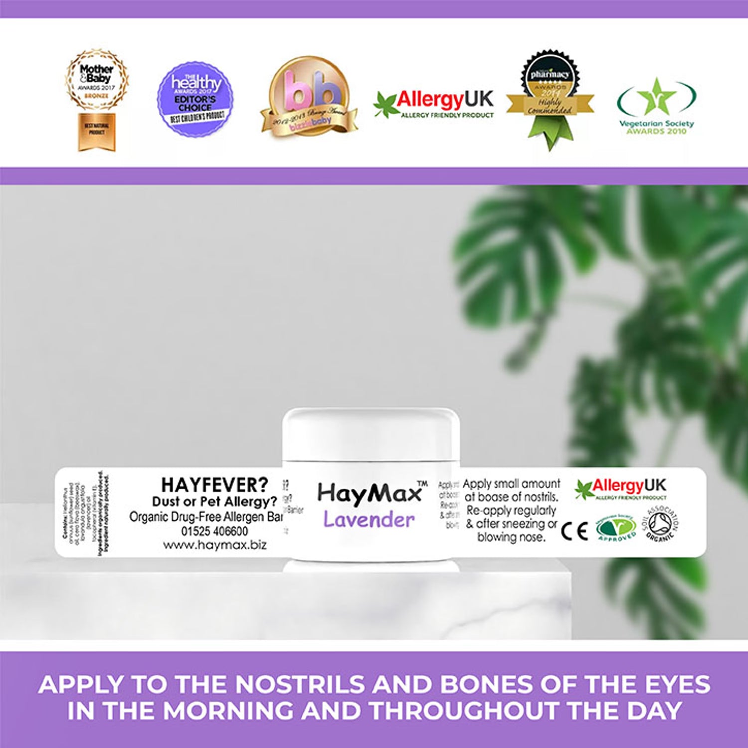 Haymax lavender organic pollen barrier balm 5ml - British product