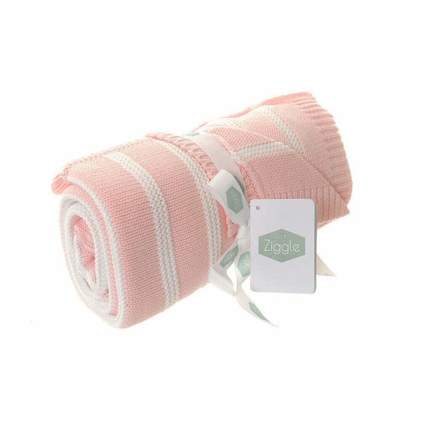 Ziggle Pink and White Stripes Baby Blanket, 100cm x 75cm (British brand)