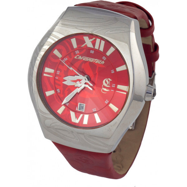 Chronotech red men's watch with leather strap, UK version