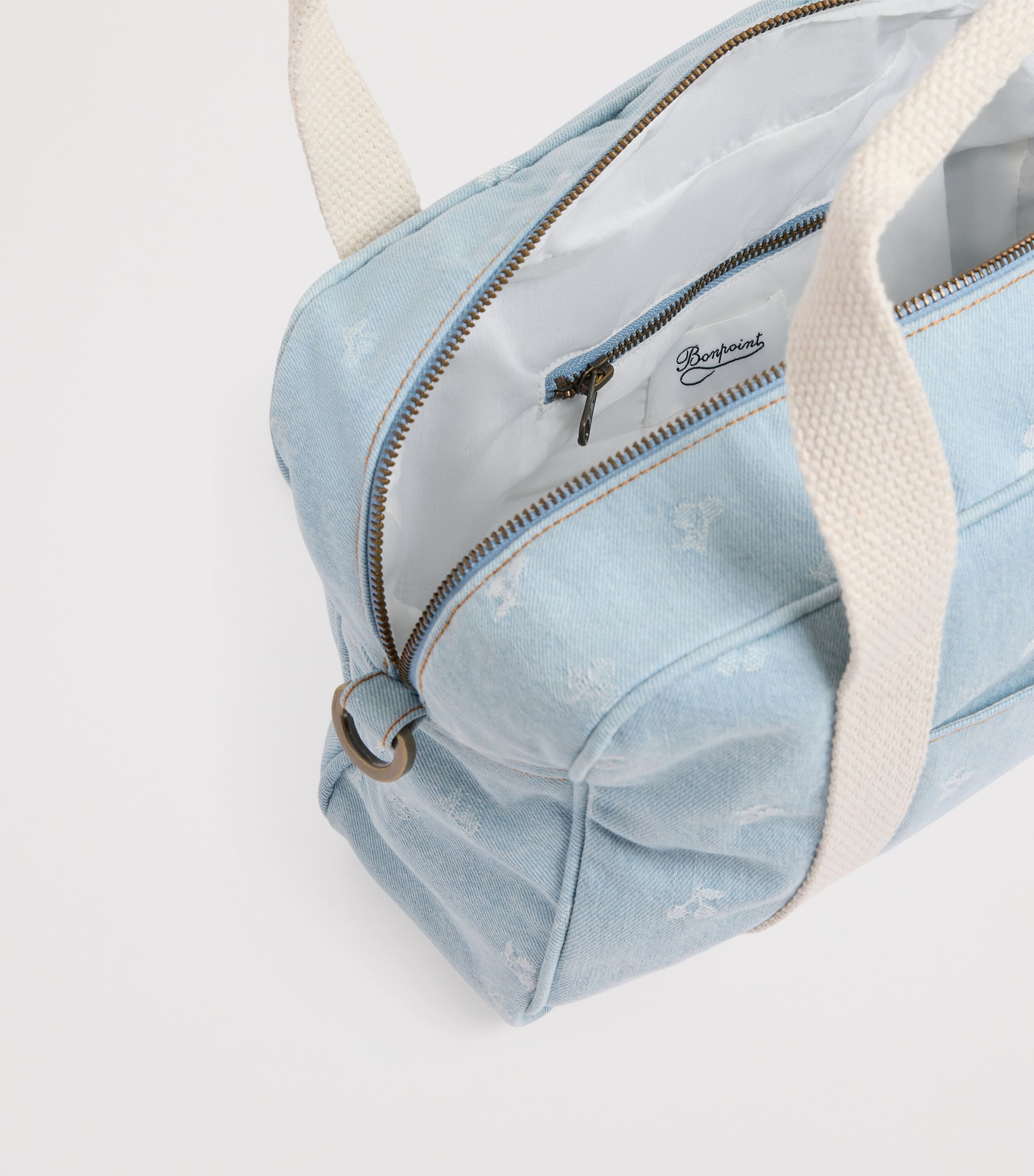 Bonpoint denim Gigia bowling bag with embroidered cherries - British product