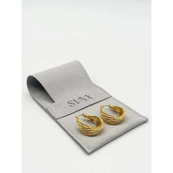 SVNX gold twisted ribbed hoop earrings (British brand)
