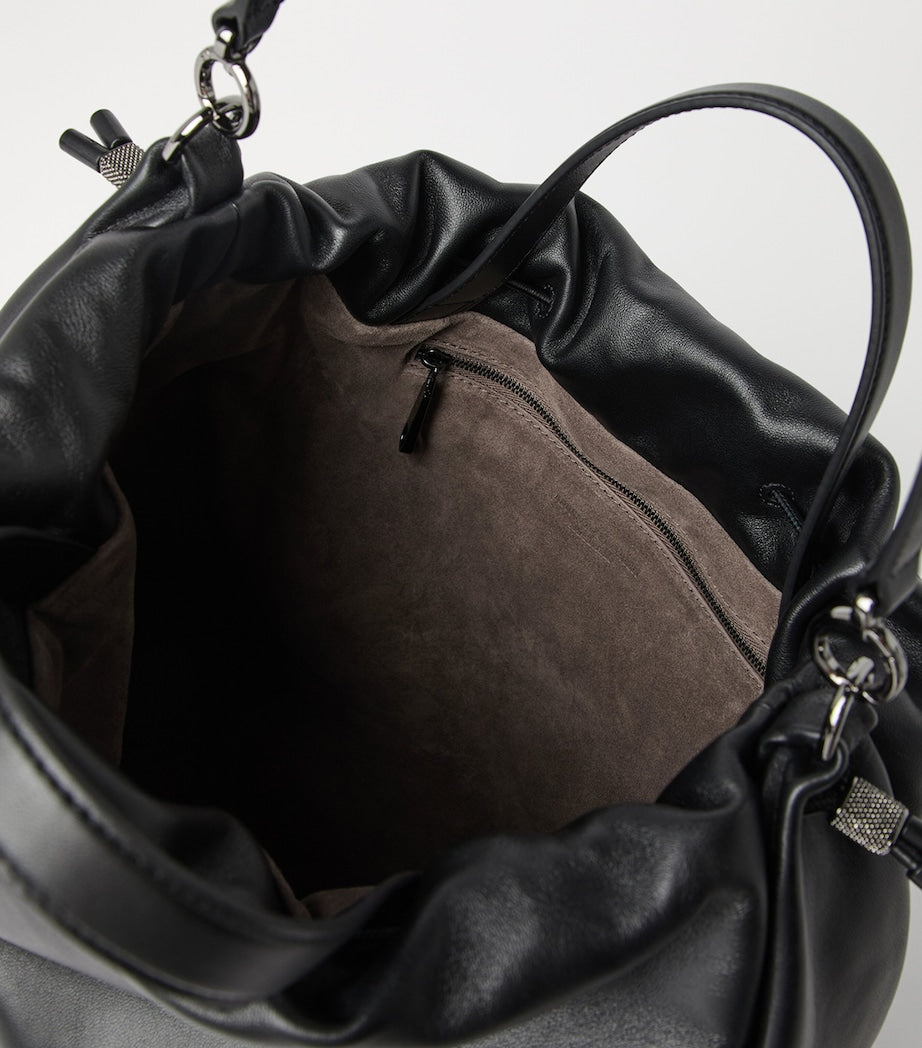 Brunello Cucinelli large leather Mellow bucket bag, imported from the UK