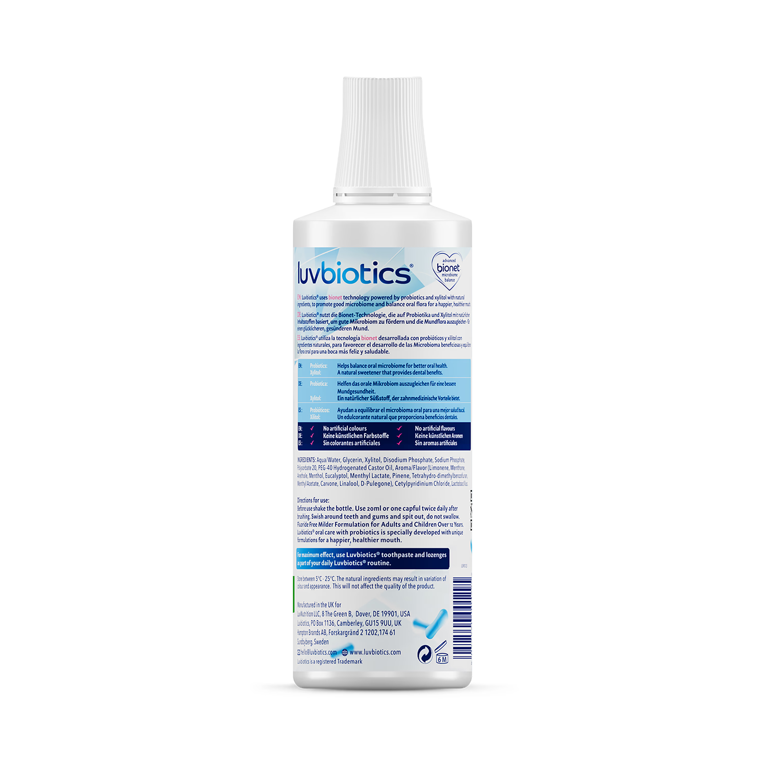 Luvbiotics fluoride free probiotic mouthwash, UK version