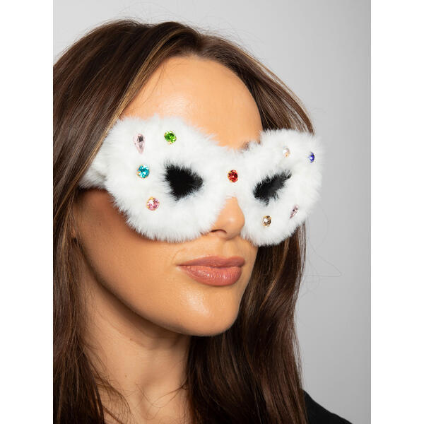 SVNX faux fur cateye sunglasses with multicoloured gems (British brand)