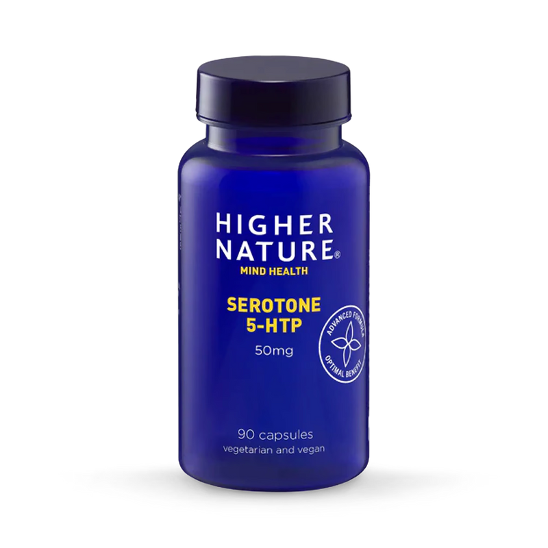 Higher Nature Serotone 5-HTP 50mg vegan capsules, imported from the UK