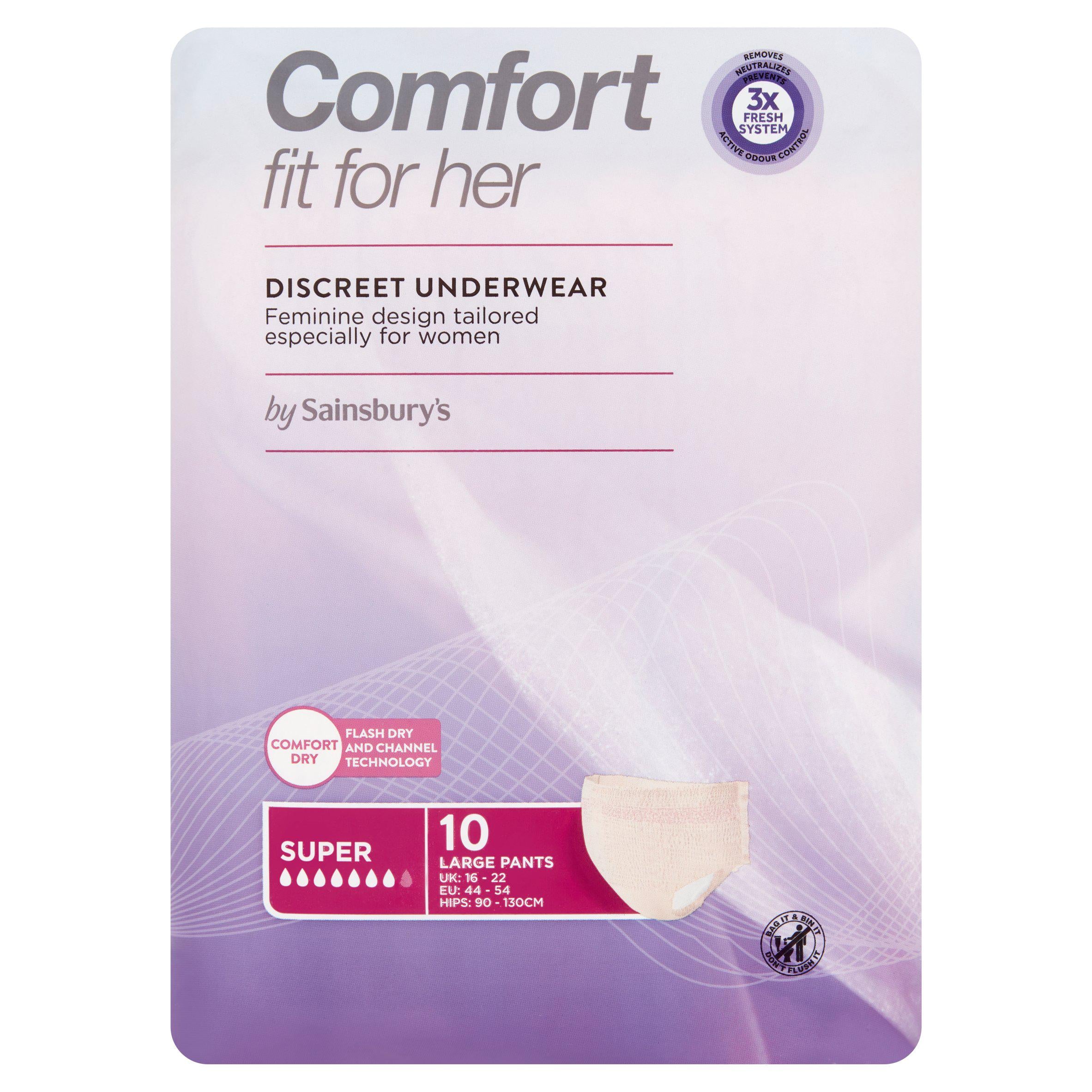 Sainsbury's Comfort Fit for Her Discreet Underwear Pants Super Large x10 bladder weakness Sainsburys   