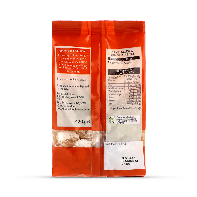 Holland Barrett crystallised ginger cubes 420g, UK version