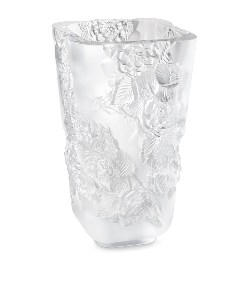 Lalique crystal Pivoines vase 35cm, UK version