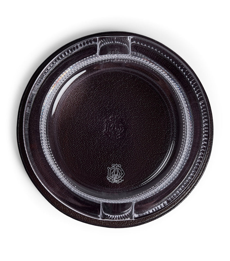 Dunhill crystal ashtray with leather base, imported from the UK