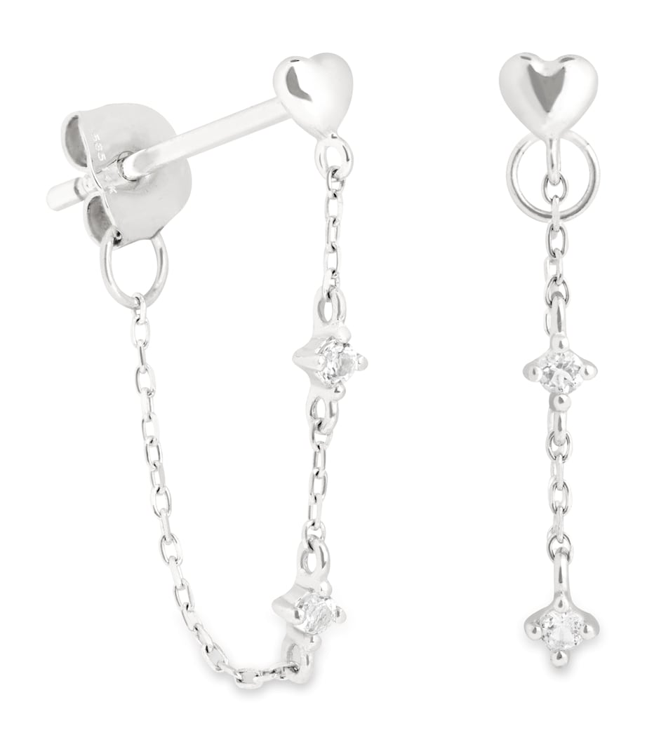 Astrid & Miyu white gold heart chain earrings, UK version