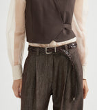 Brunello Cucinelli braided calf leather belt with silver buckle (British brand)