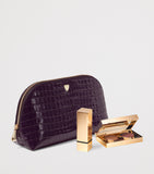 Aspinal of London small leather croc-embossed makeup bag - British product