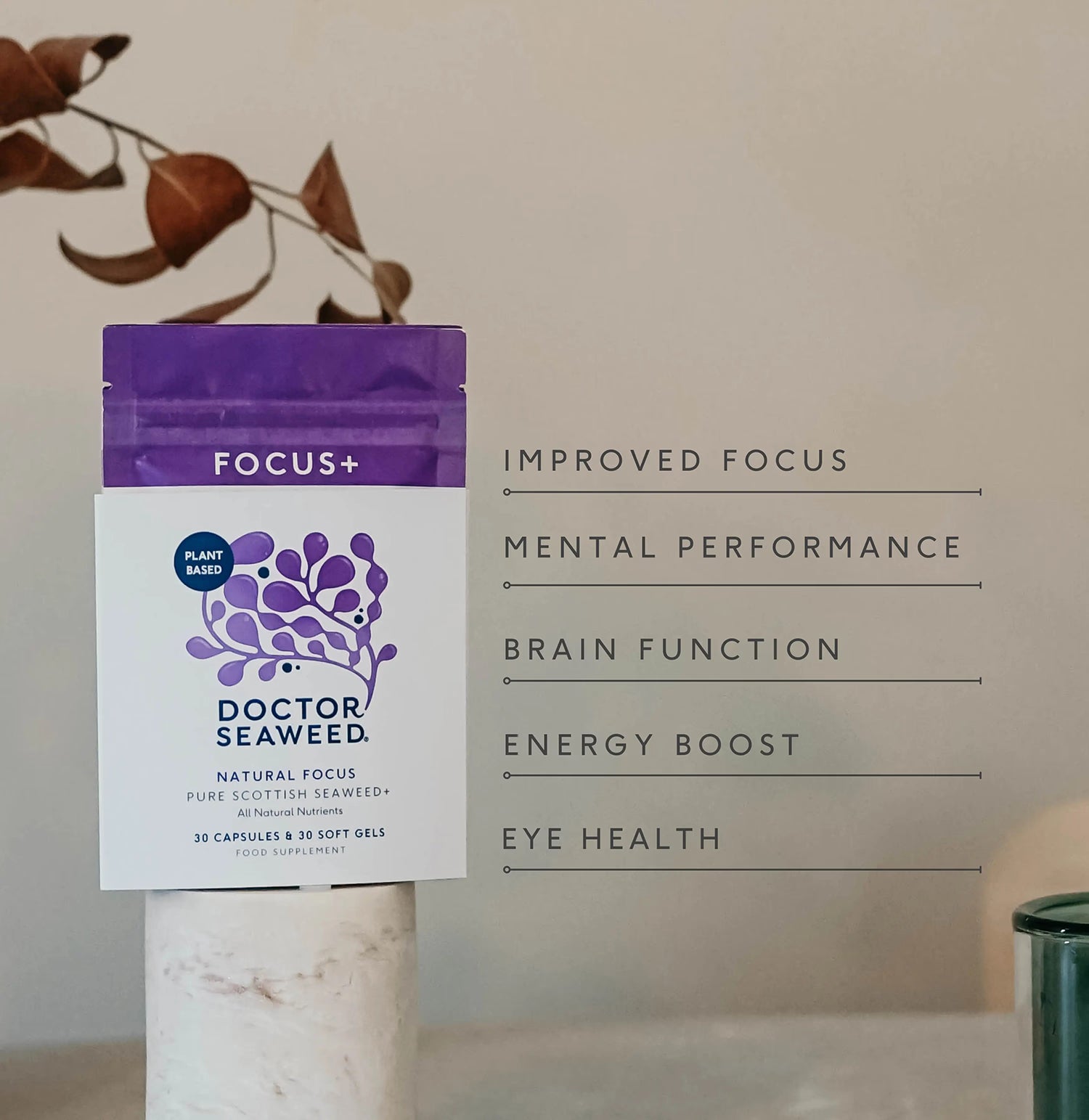 Doctor Seaweed's Focus+ supplement 60 capsules, imported from the UK