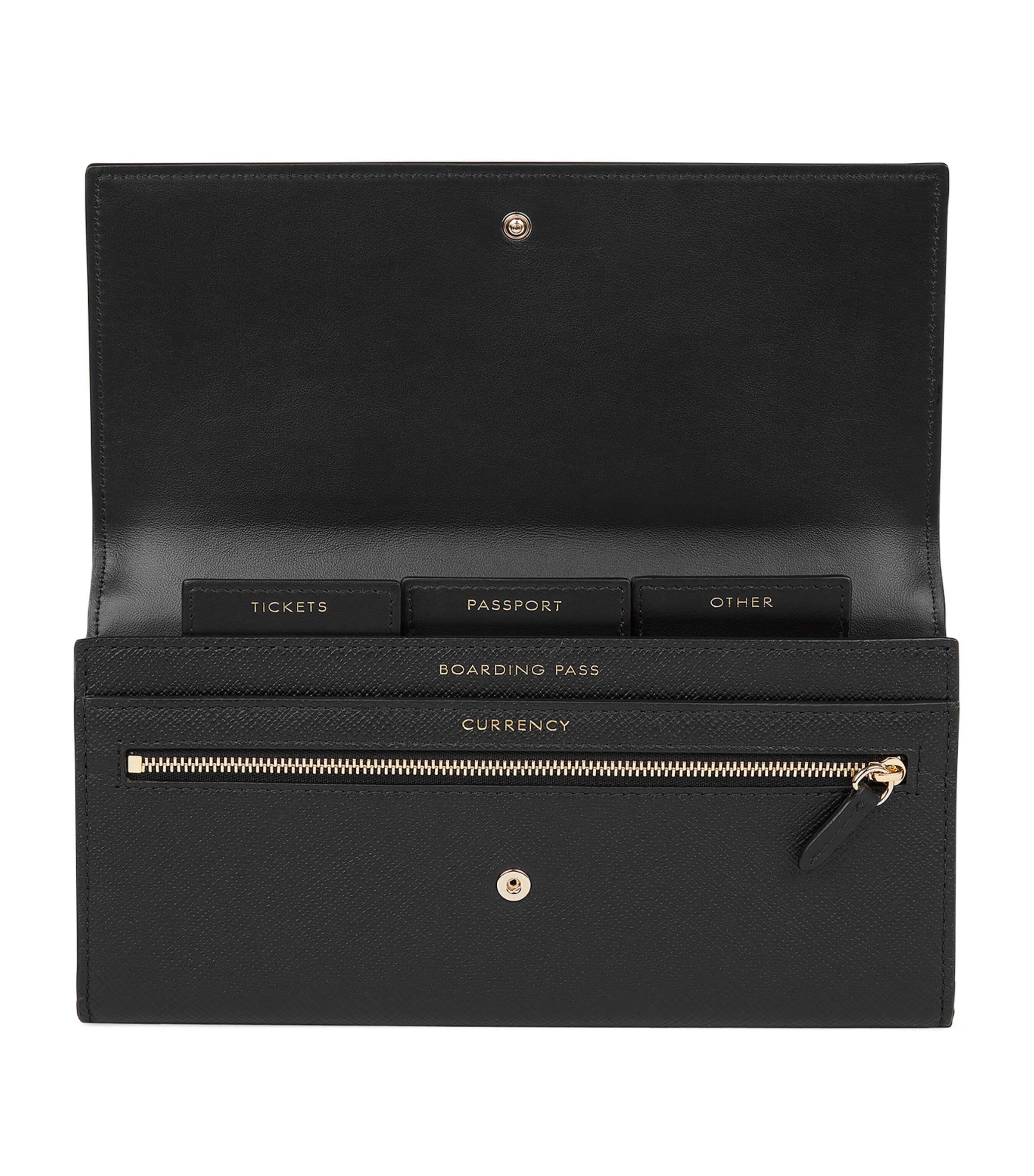 Smythson leather travel wallet with press-stud fastening (British brand)