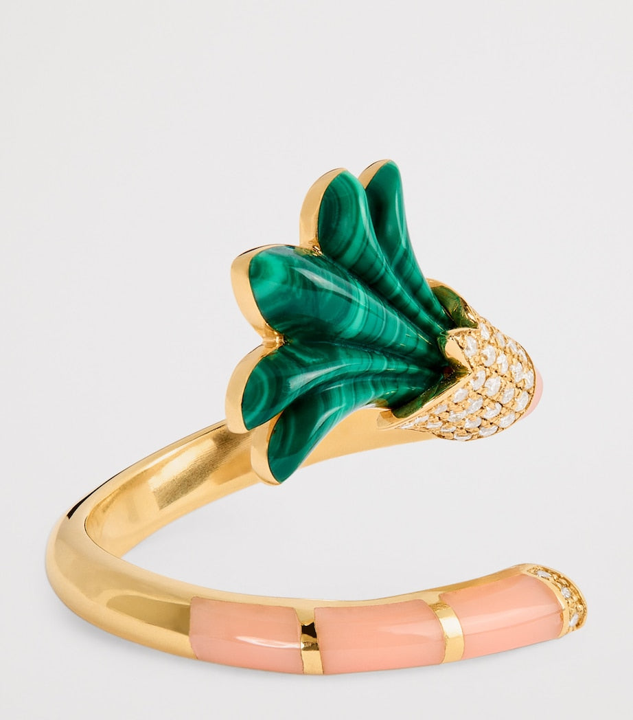 L'Atelier Nawbar Psychedeliah ring with malachite and coral - British product