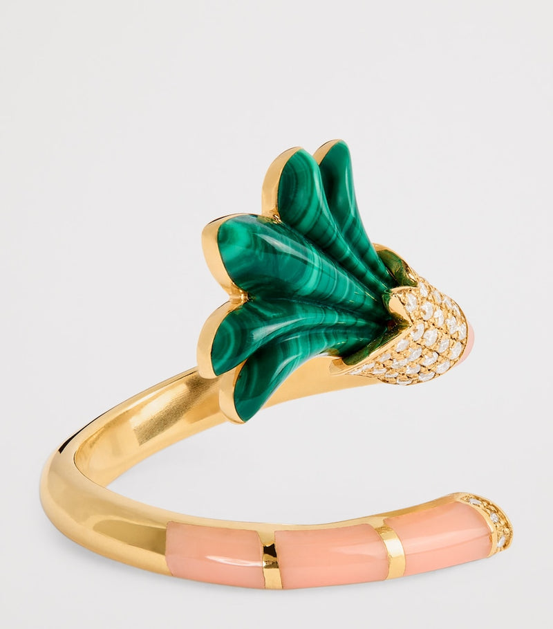L'Atelier Nawbar Psychedeliah ring with malachite and coral - British product
