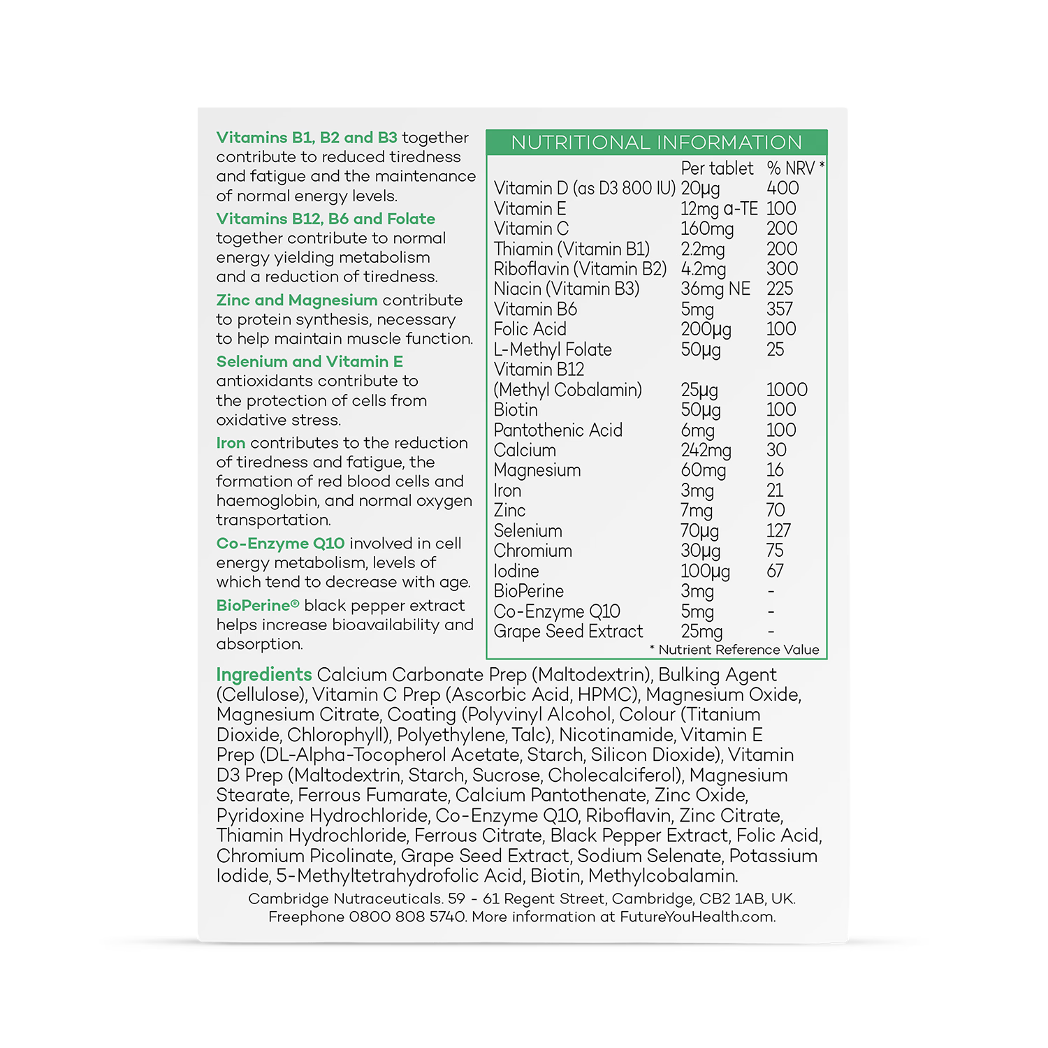 Fighting Fatigue energy supplement with iron and vitamin B12 28 tablets (British brand)