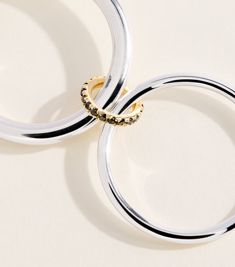 Spinelli Kilcollin Capricorn ring with black diamonds sterling silver yellow gold (British brand)