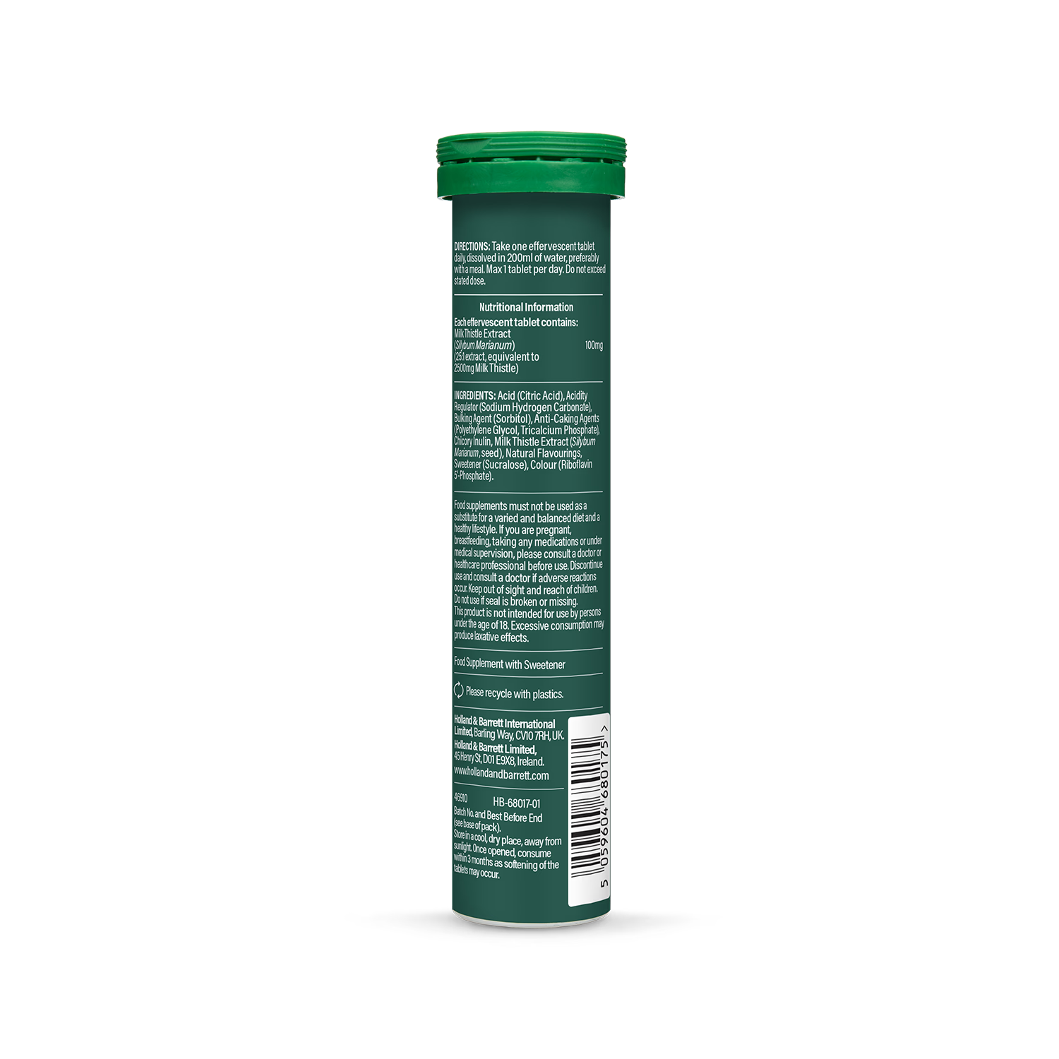 Holland & Barrett Effervescent Milk Thistle Extract Tropical Flavour 20 Tablets, UK version