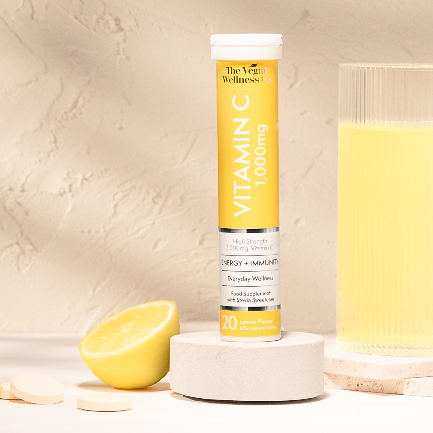 The Vegan Wellness Co 1000mg vitamin C effervescent tablets lemon, UK version