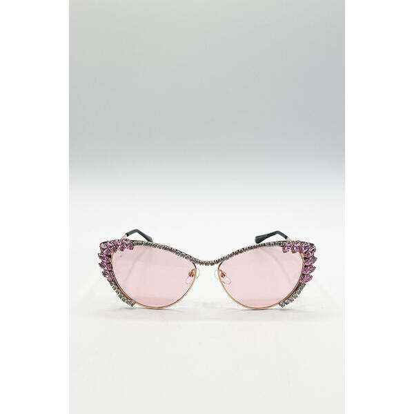 SVNX cat-eye sunglasses pink lenses gold frame, imported from the UK