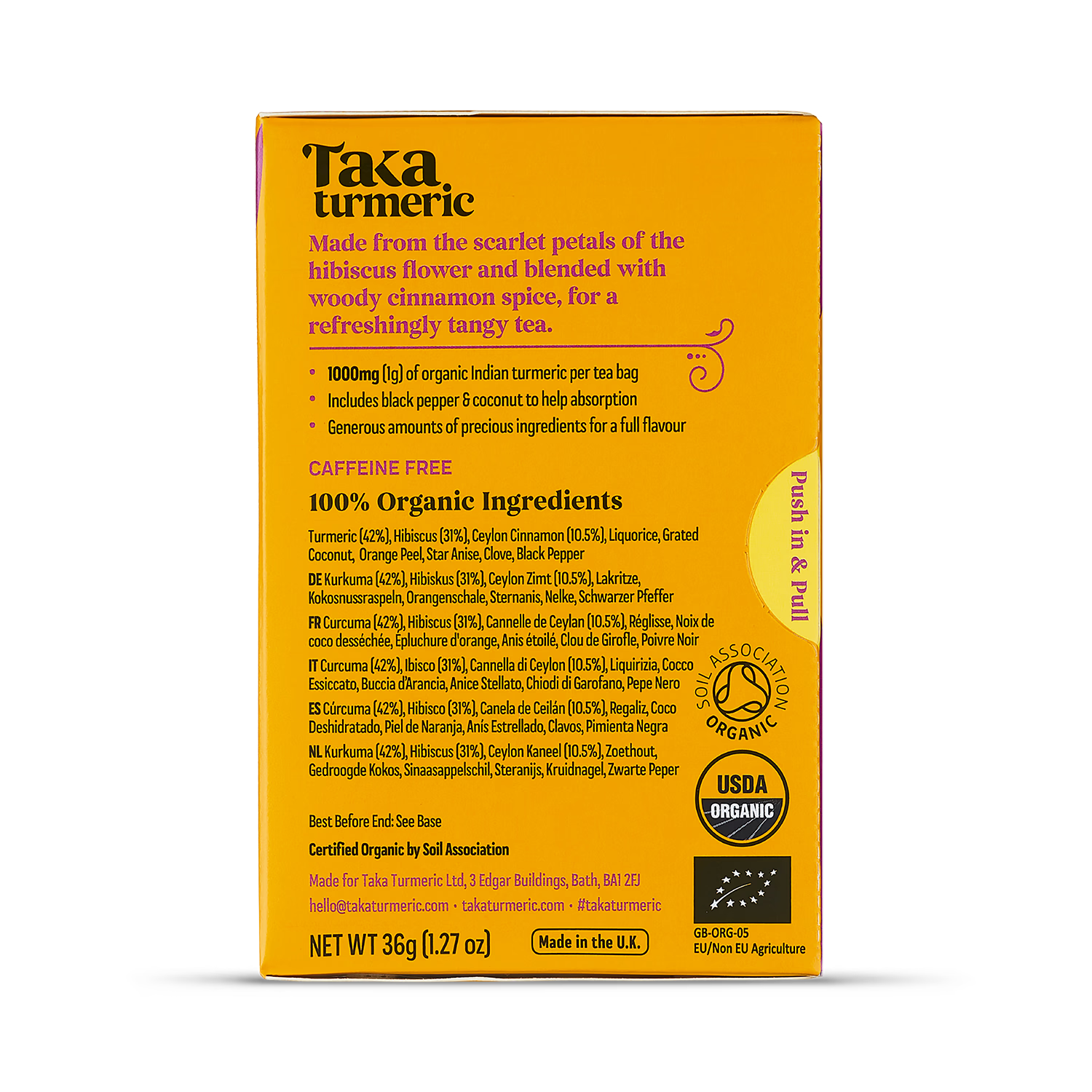 Taka Turmeric organic hibiscus cinnamon tea 15 teabags (British brand)