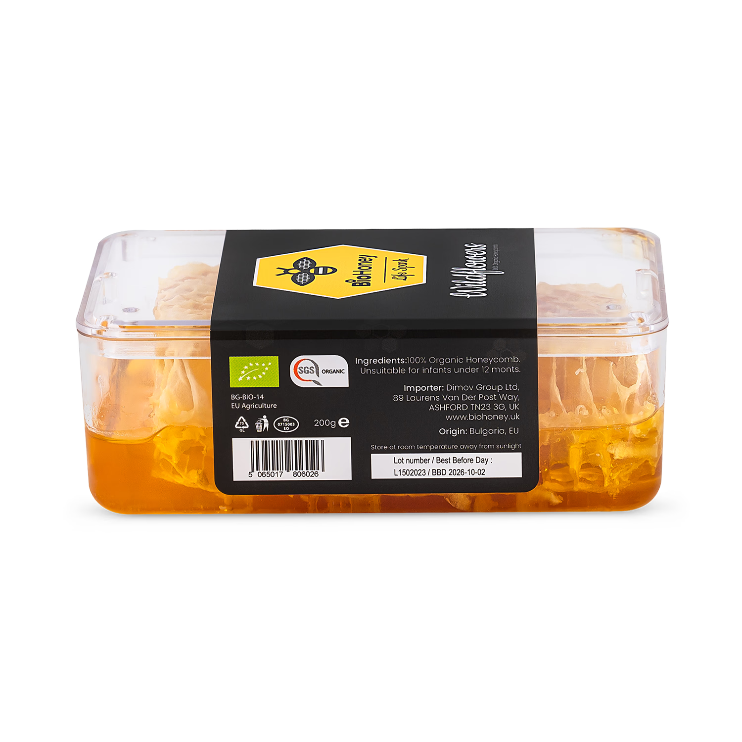 BioHoney organic raw honeycomb wildflowers 200g (British brand)