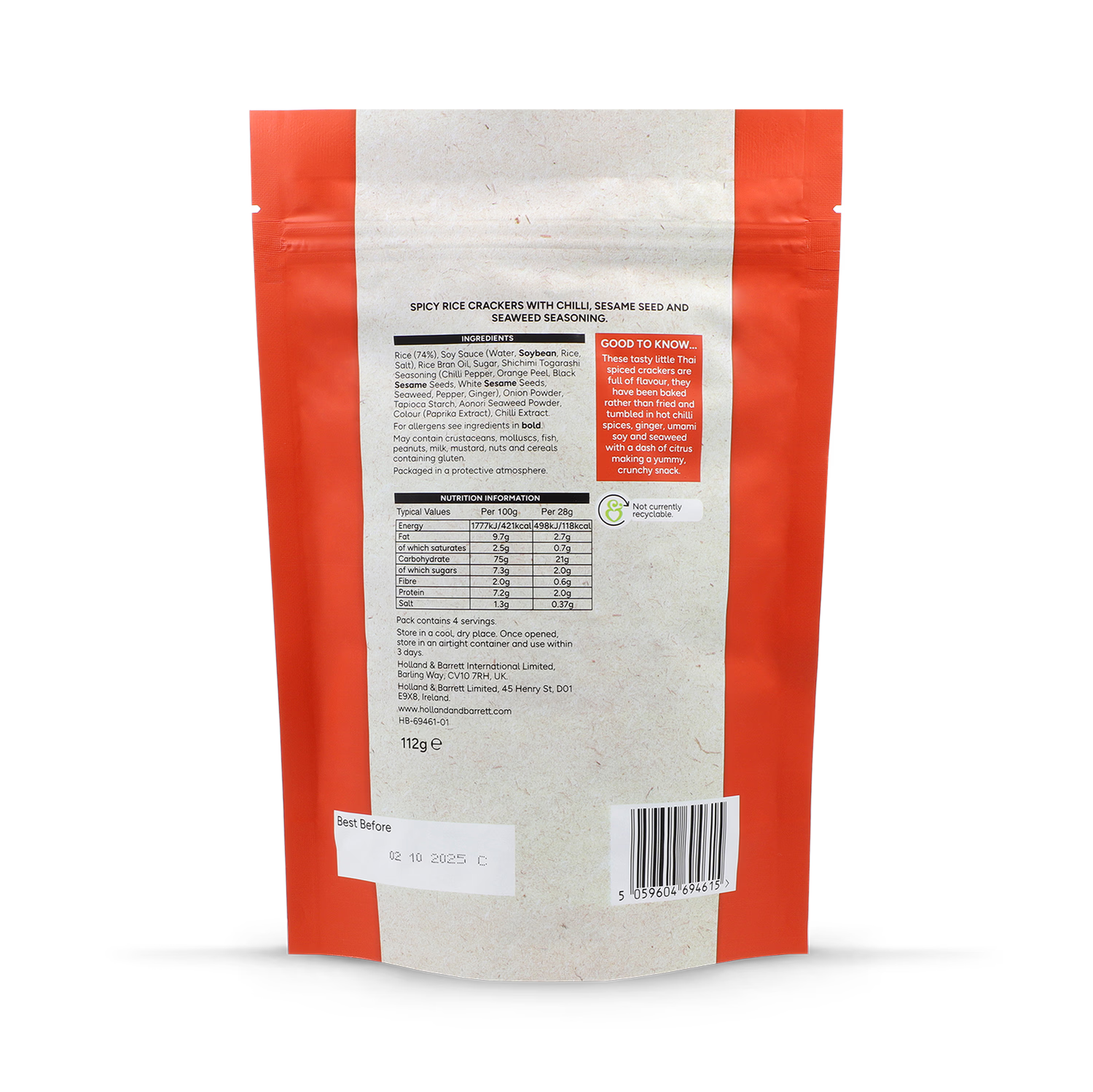 Holland & Barrett Thai Chilli Rice Crackers 112g, UK version