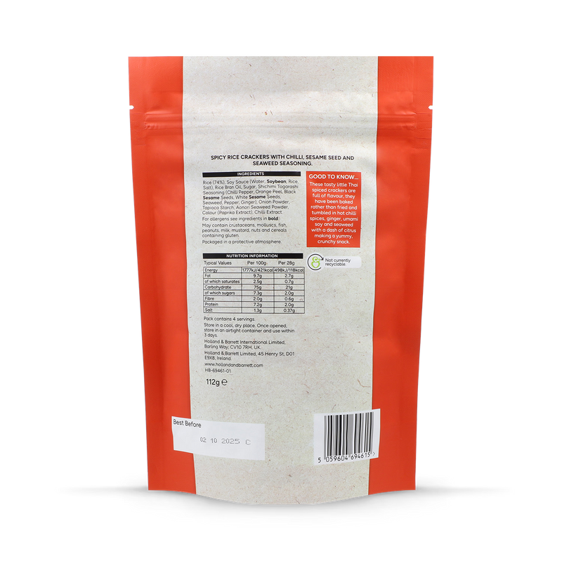 Holland & Barrett Thai Chilli Rice Crackers 112g, UK version