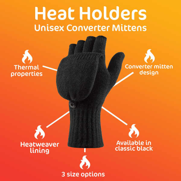 قفازات Heat Holders الحرارية القابلة للتحويل بدون أصابع (علامة تجارية بريطانية)