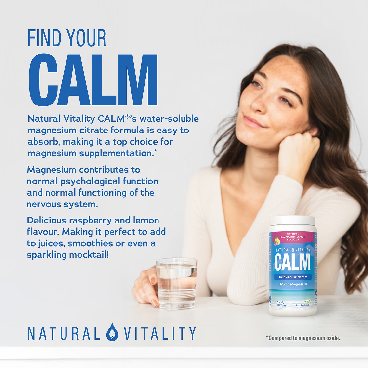 Natural Vitality Calm drink mix raspberry lemon 400g, imported from the UK