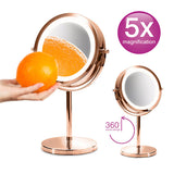 Rio rose gold double sided LED cosmetic mirror, imported from the UK