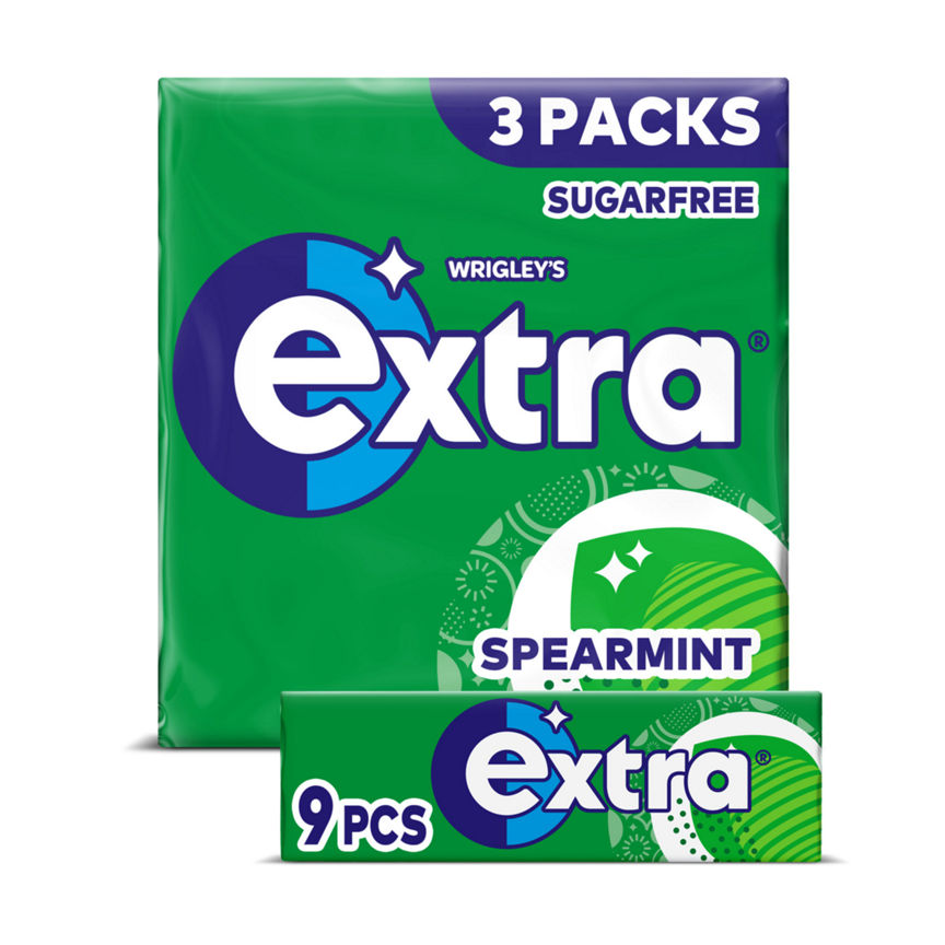 Wrigley's Extra Spearmint Sugar Free Chewing Gum 3 x 9 Pieces GOODS ASDA   