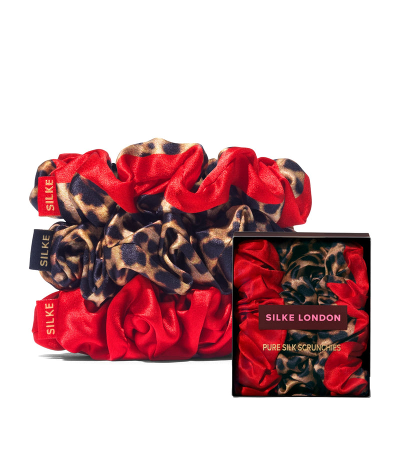 Silke mulberry silk hair scrunchies set of 3 (British brand)