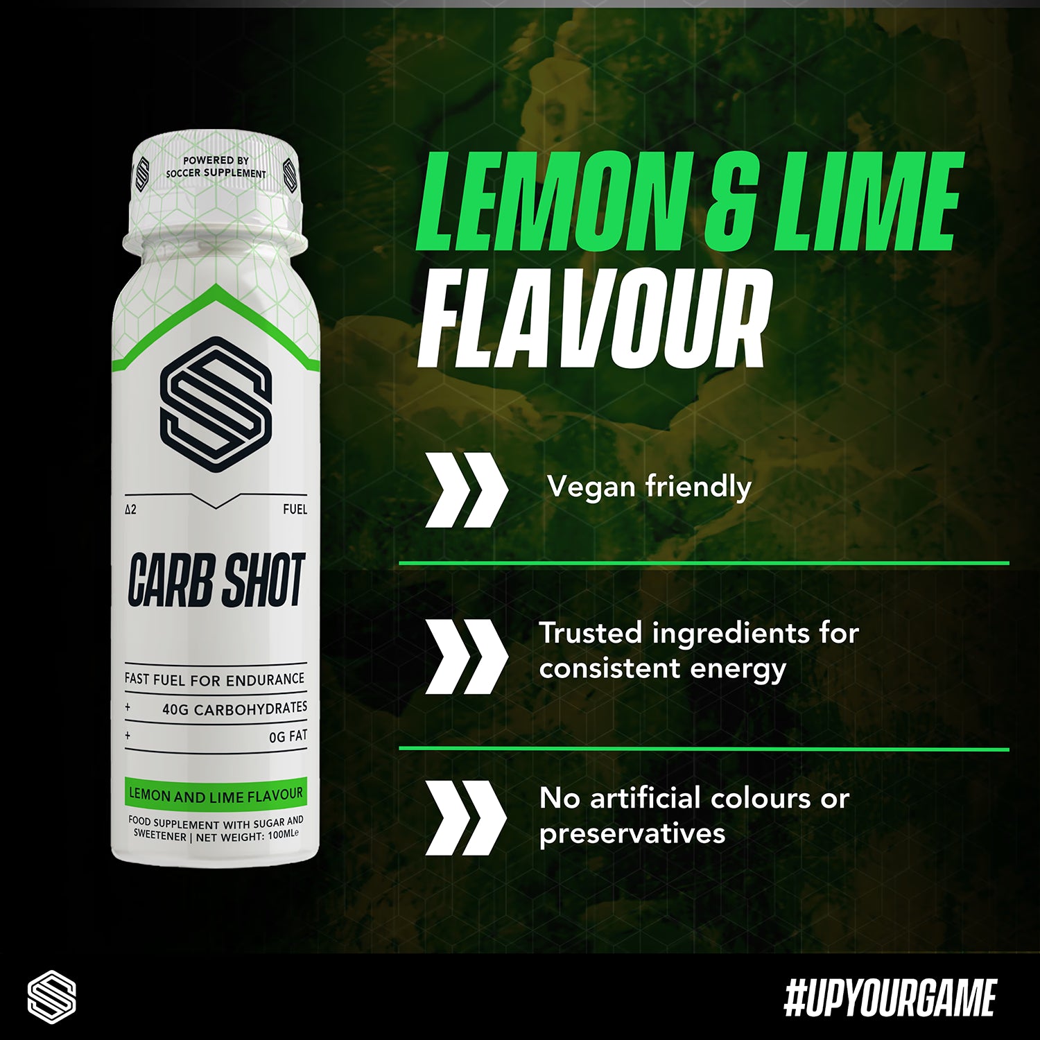 Soccer Supplement Endurance Carb Shots lemon and lime flavour 100ml 12 pack (British brand)
