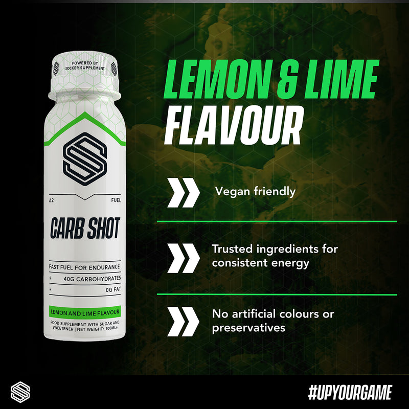Soccer Supplement Endurance Carb Shots lemon and lime flavour 100ml 12 pack (British brand)