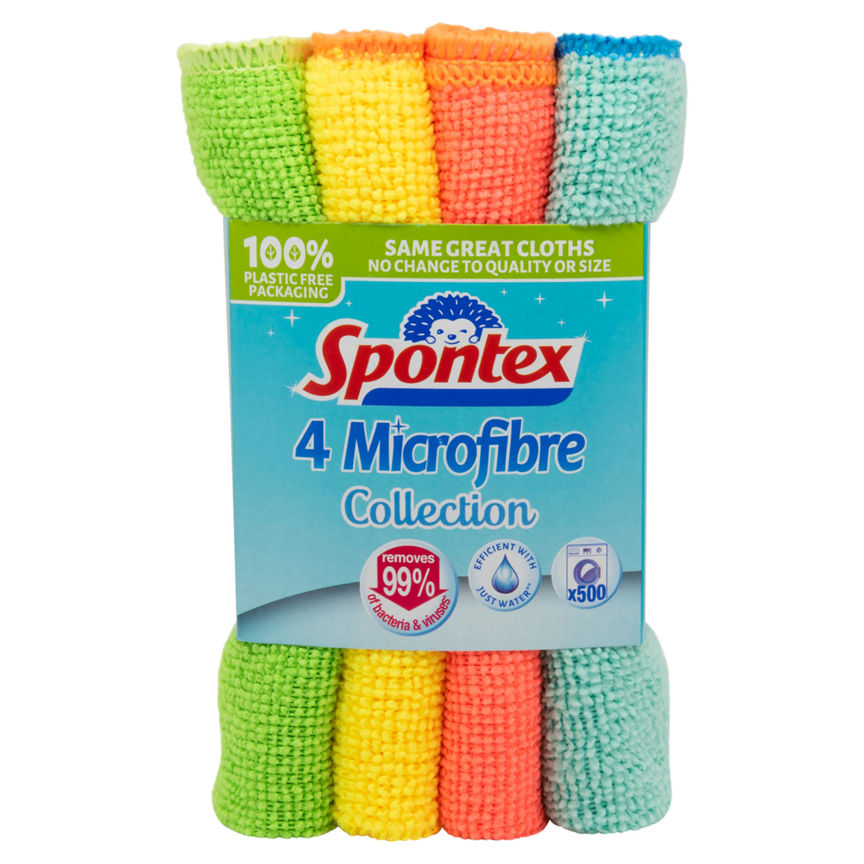 Spontex 4 Microfibre Multi-Purpose Cloths Accessories & Cleaning ASDA   