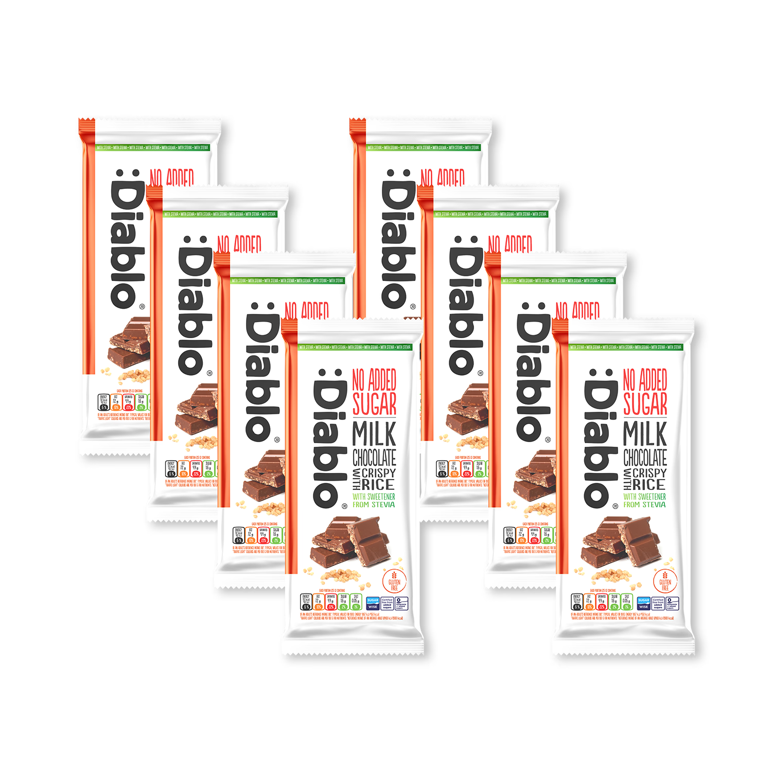 Diablo no added sugar milk chocolate crispy rice bar 75g, imported from the UK