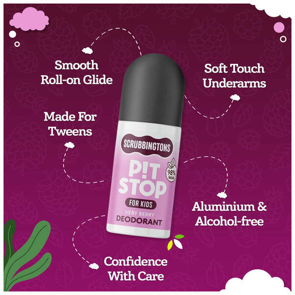 Scrubbingtons natural kids deodorant Very Berry, imported from the UK