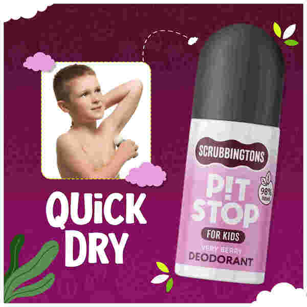 Scrubbingtons natural kids deodorant Very Berry, imported from the UK