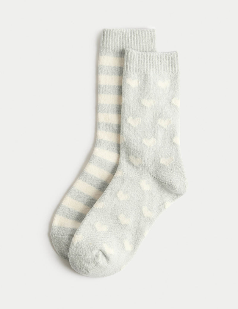 2pk Cosy Striped & Heart Ankle Socks