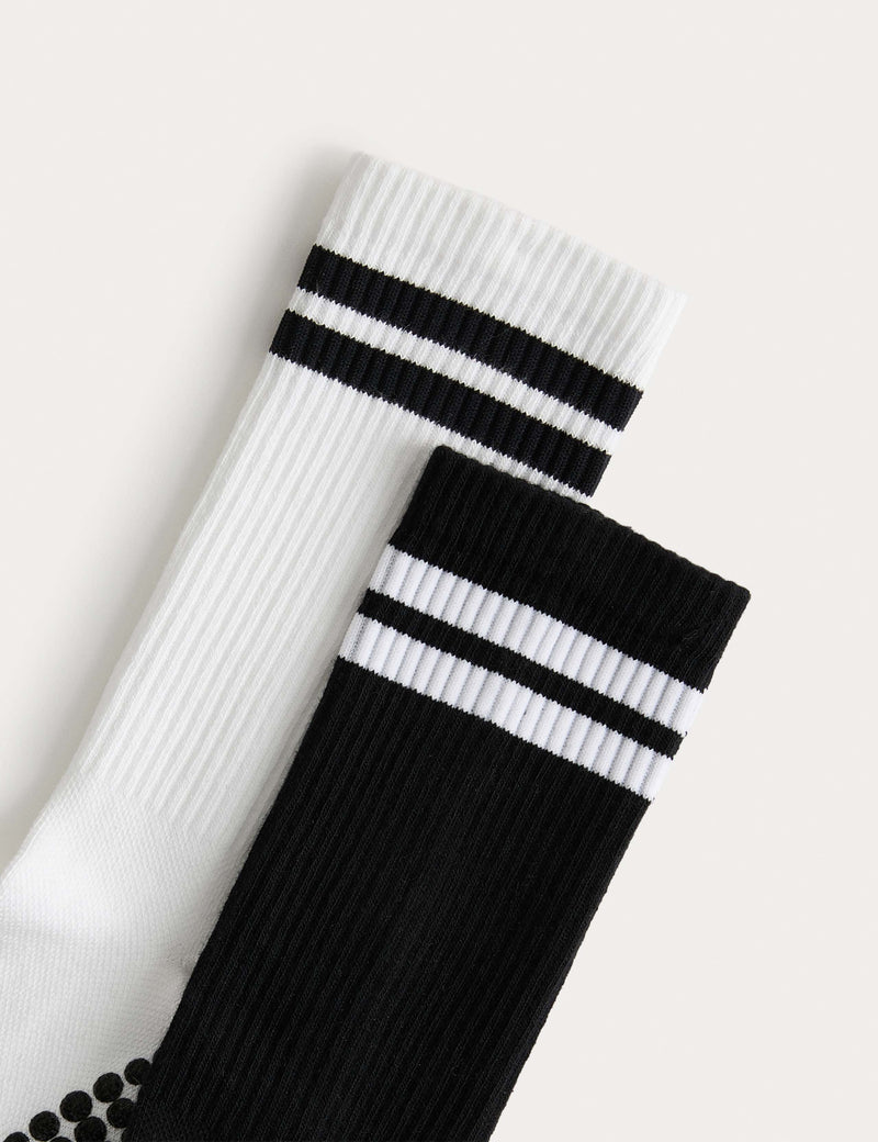 Goodmove cotton stripe yoga socks 2pk with gripper soles, UK version