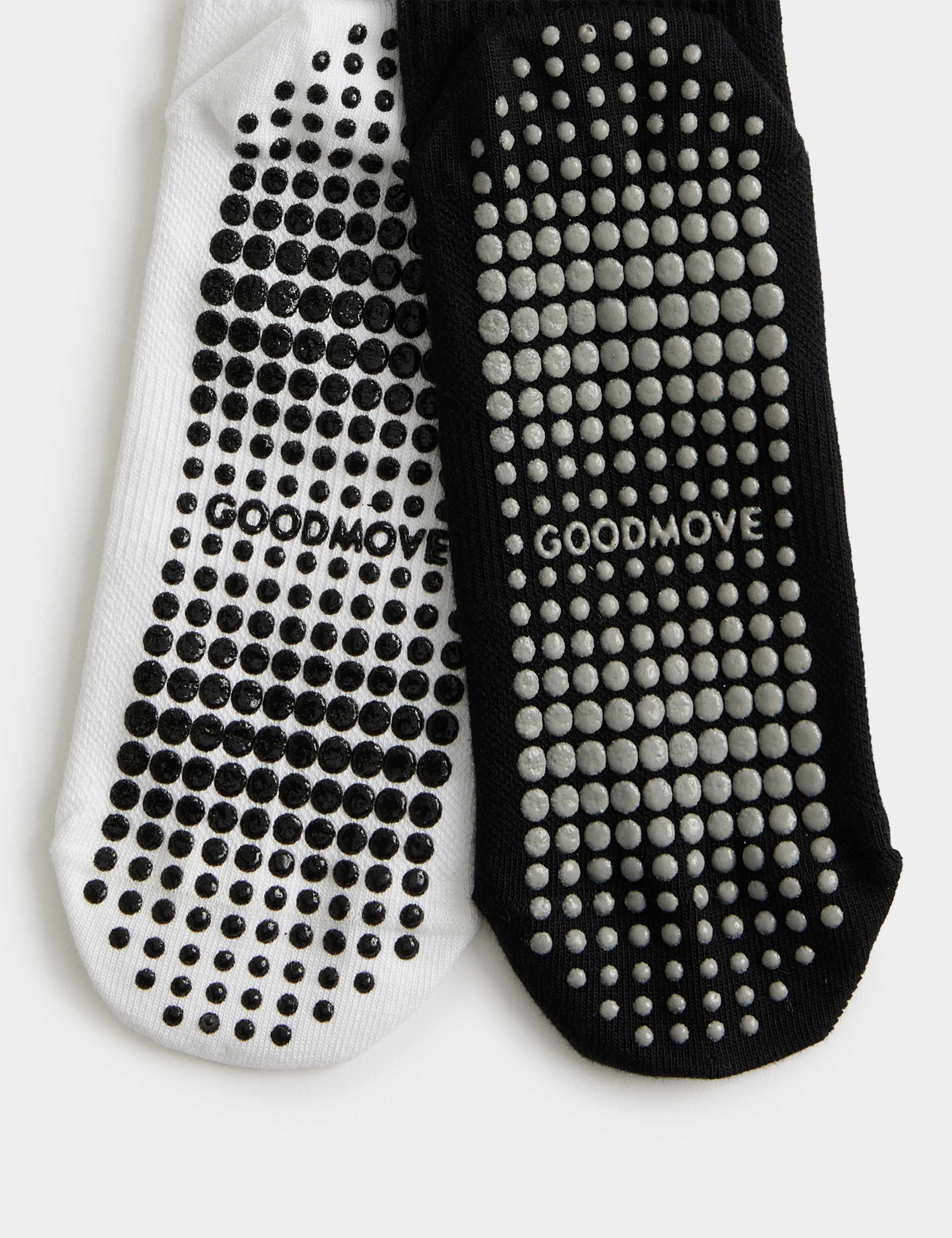 Goodmove cotton stripe yoga socks 2pk with gripper soles, UK version