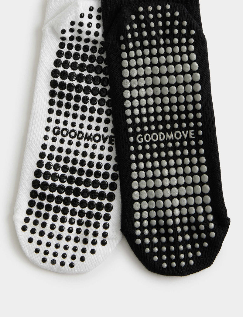 Goodmove cotton stripe yoga socks 2pk with gripper soles, UK version