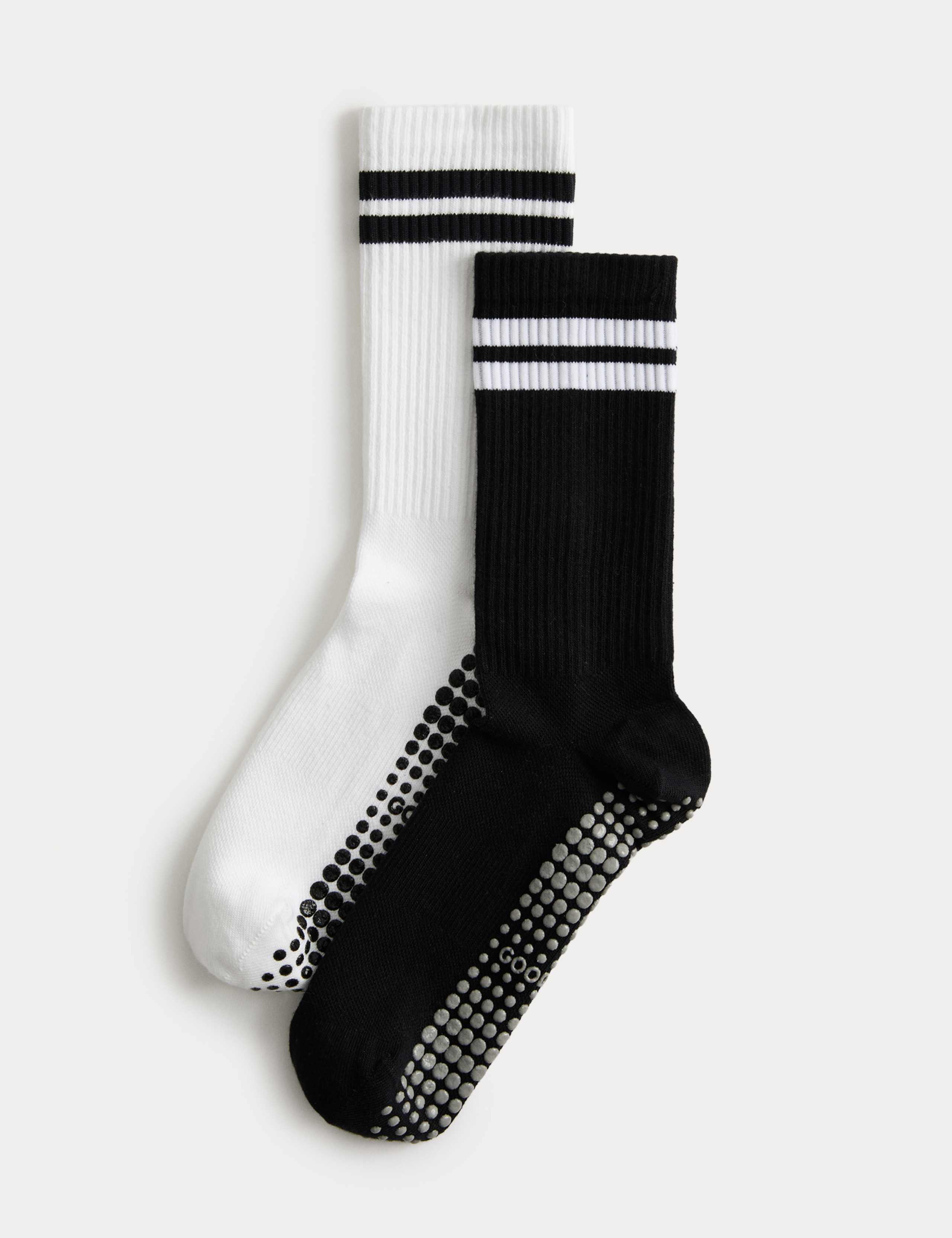 Goodmove cotton stripe yoga socks 2pk with gripper soles, UK version