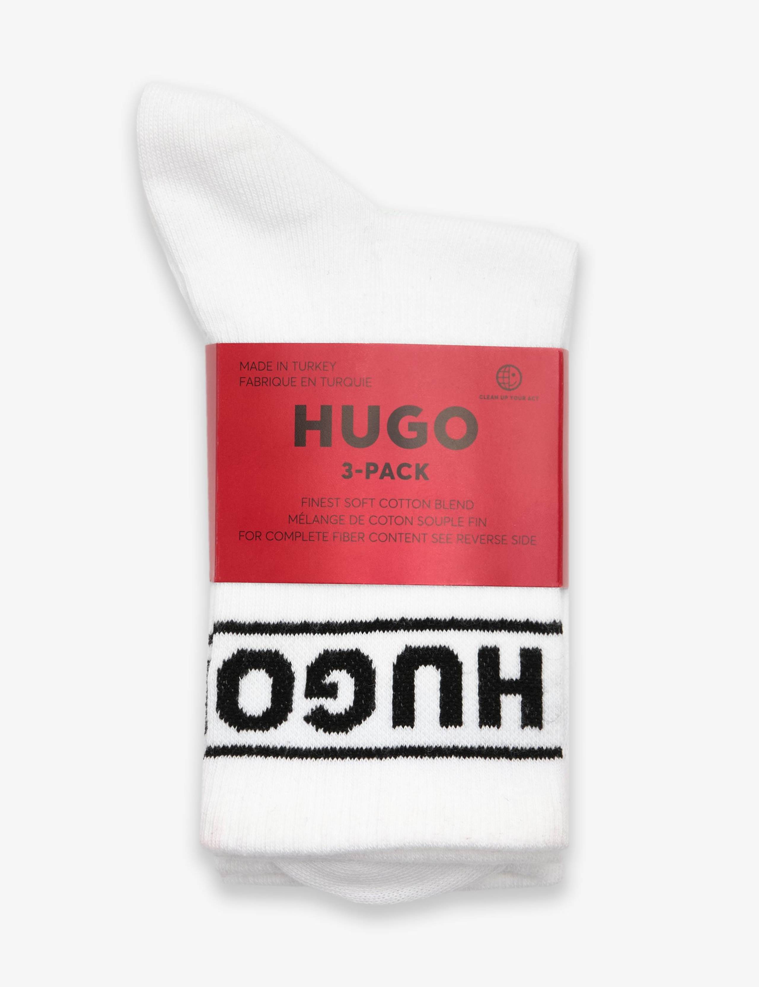 HUGO cotton rich ribbed ankle socks 3 pack, imported from the UK